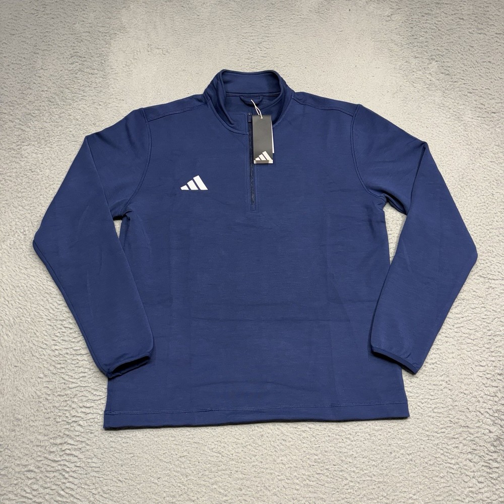 Adidas 1/4 Zip Pullover Men Size Medium Navy Blue White Sweater Jacket KB9113