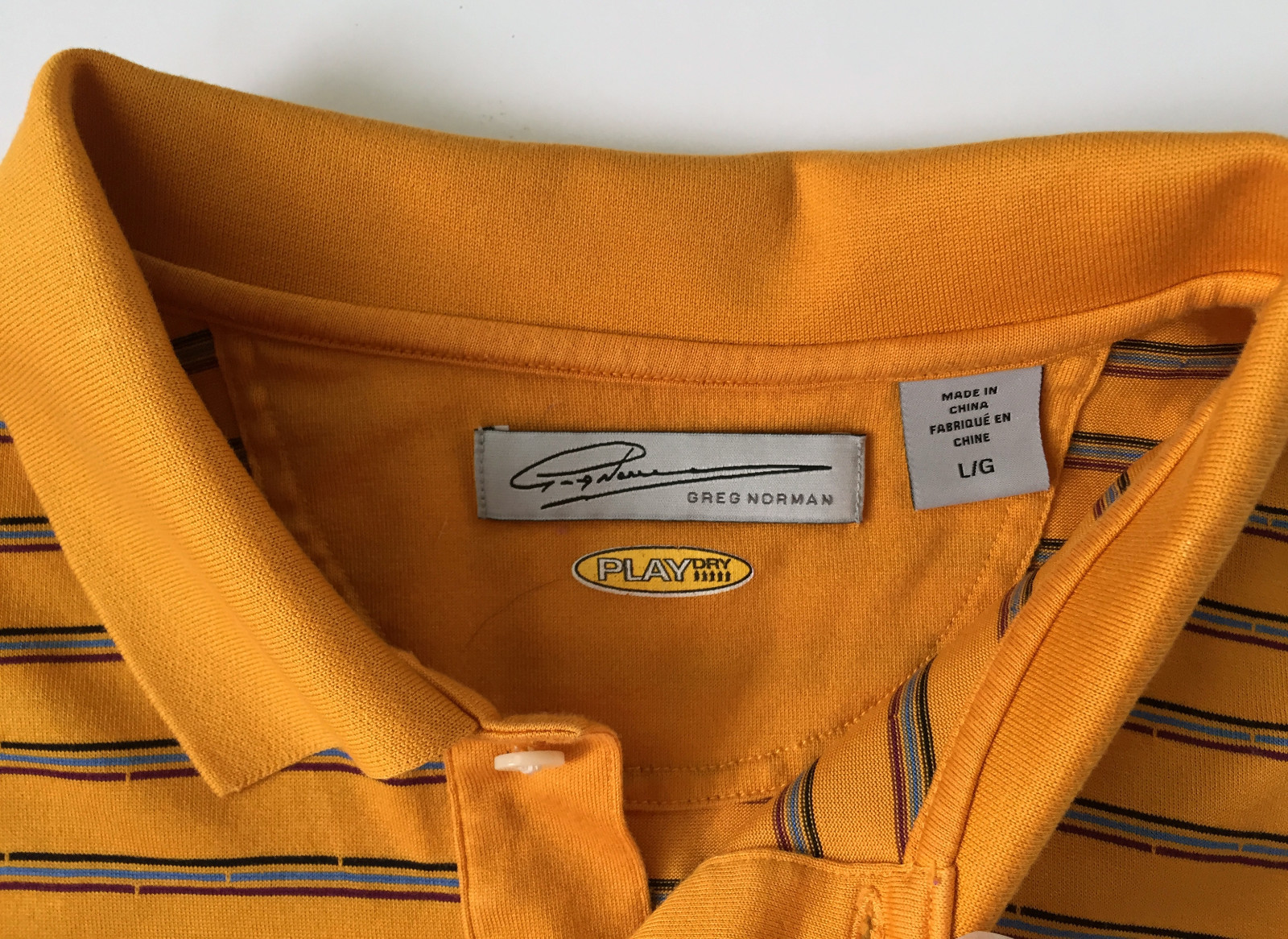 GREG NORMAN Mens Play Dry Fit Orange Striped Short Sleeve Golf Polo Shirt Sz L gallery