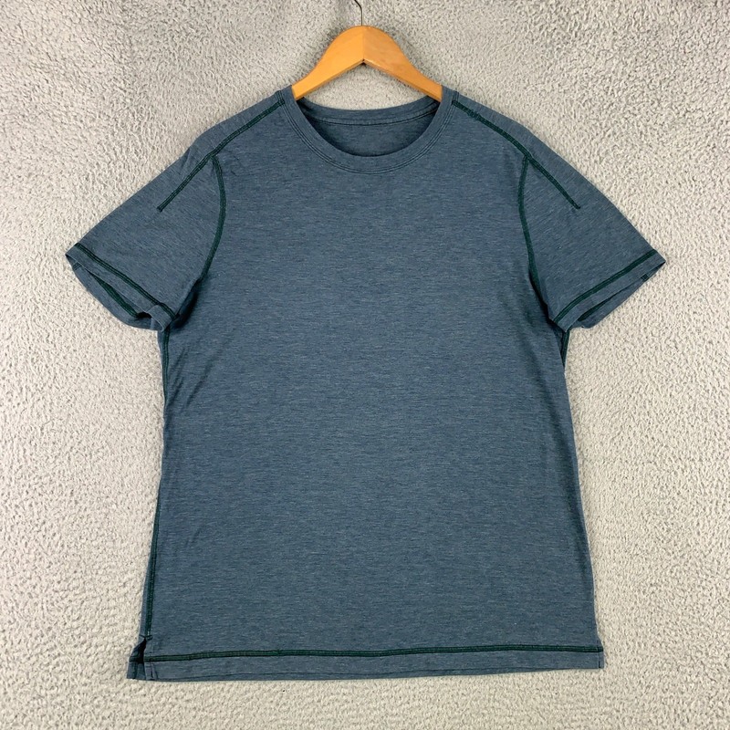 Lululemon T-Shirt Performance Training Men's Large Blue Heather Short Sleeve Tee gallery