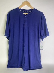Gaiam Rejuvenate Short Sleeve Henley Shirt Athletic Slim Fit Blue Mens Size XL