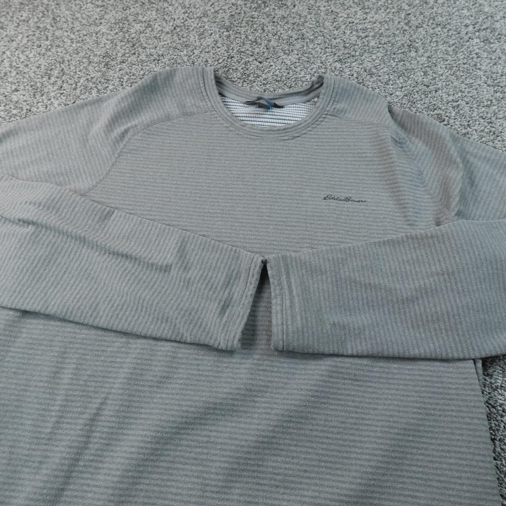 Eddie Bauer Shirt Mens XLT Gray Waffle Knit Grid Fleece Thermal Long Sleeve Hike