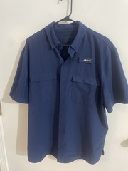Silver Bait Fishing Shirt Blue XL Button Down Short Sleeve Vented Polyester Good