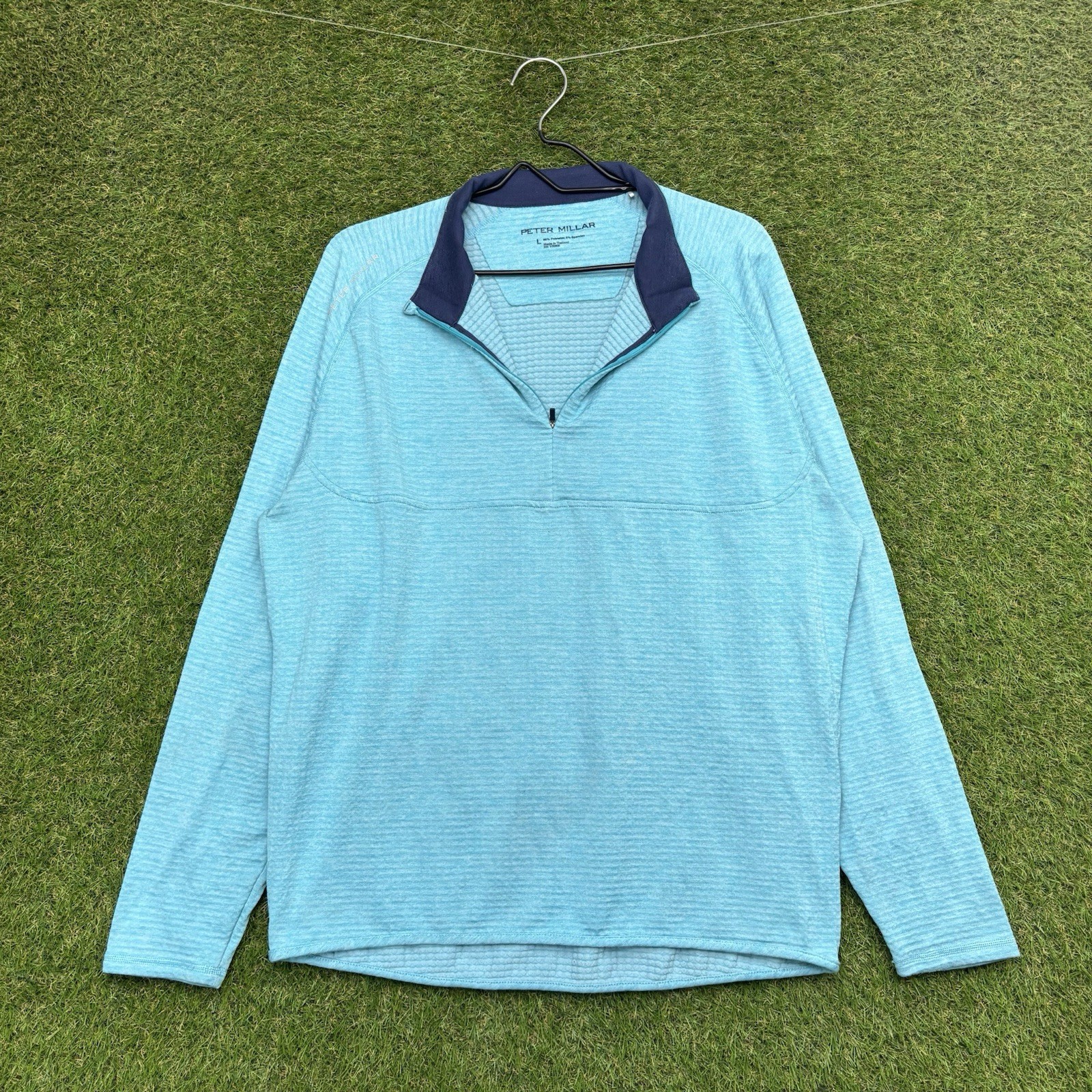 Peter Millar 1/4 Zip Mens Large Light Blue Performance Golf Travel Stretch Grid gallery