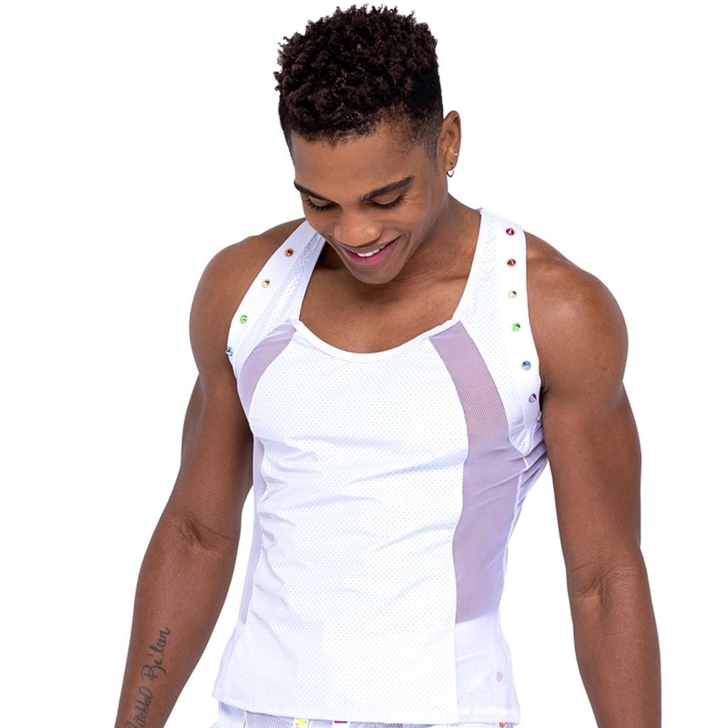 Vinyl Mesh Tank Top Rainbow Studs Racerback Fishnet Pride White 6334 Small gallery