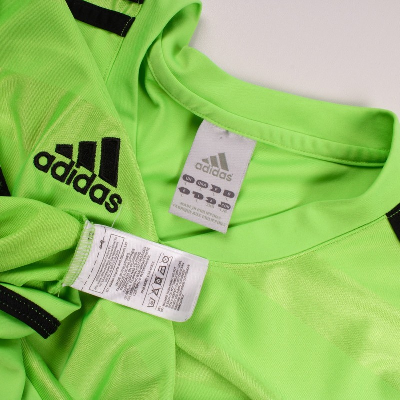 Vintage Adidas Climalite Neon Green Striped Jersey Training T-Shirt Mens Size: L gallery