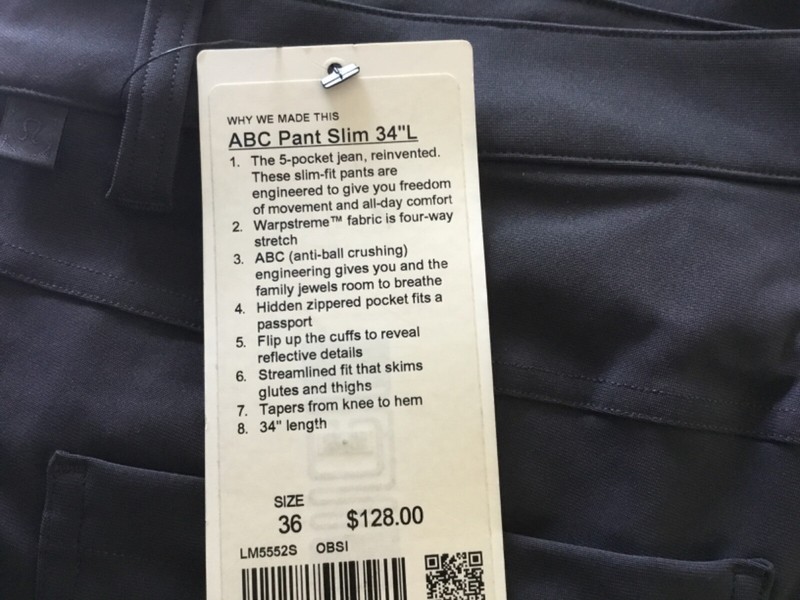 Lululemon Men’s ABC Pant Slim 34" Length OBSI Obsidian LM5552S Size 36 gallery