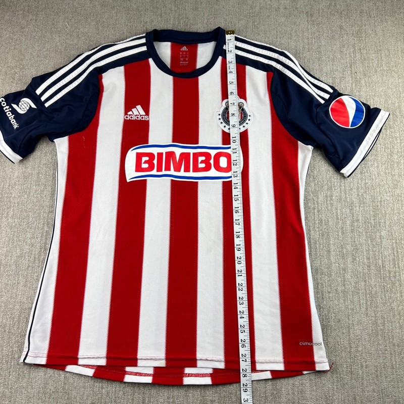 SIGNED Adidas Chivas Guadalajara Soccer Jersey Mens Large Red White Bimbo 2013 gallery
