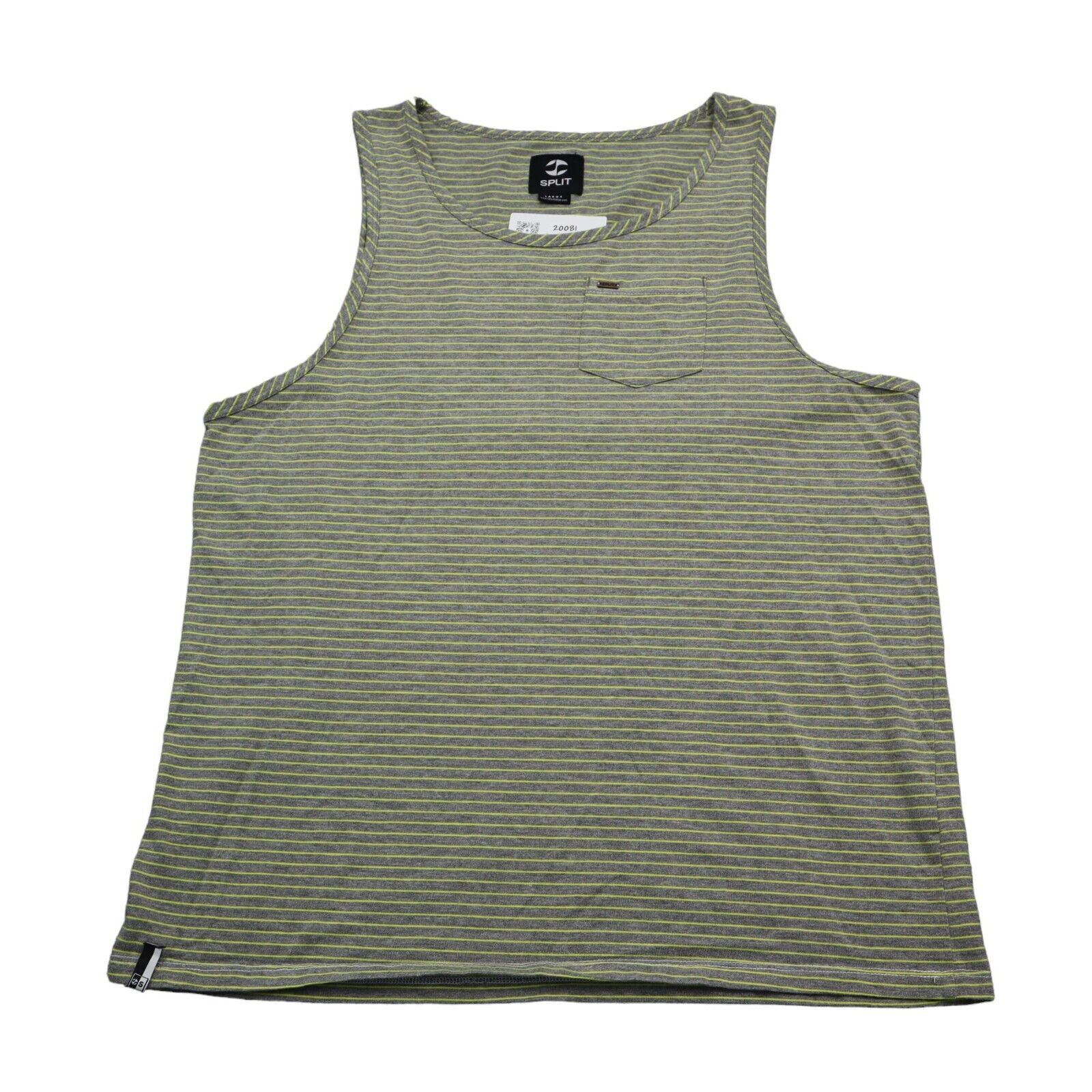 Split Shirt Mens L Green Sleeveless Round Neck Pinstripe Pocket Knit Tank Top gallery