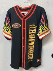 New Nike Baseball Button Up Flames Jersey Championship DV9642-010 Medium