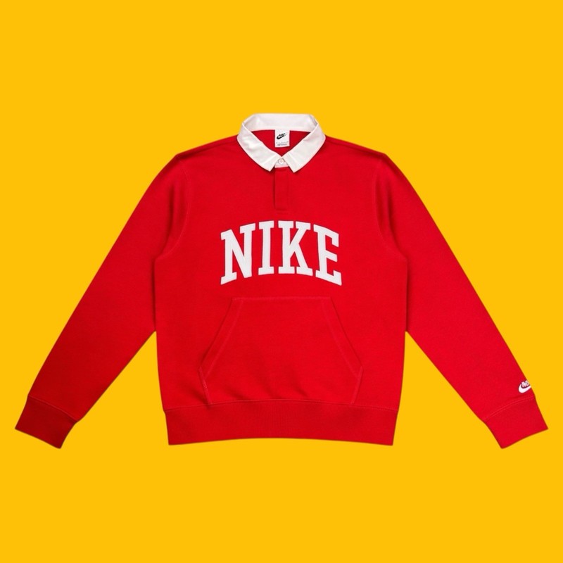 Nike Mens Size Small Athletic Spell Out Logo Fleece Long Sleeve Red Rugby Shirt gallery