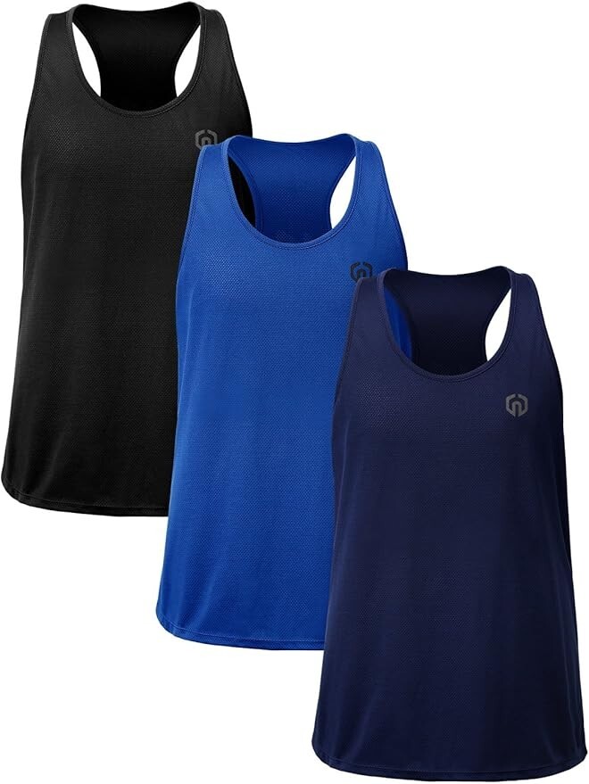 NELEUS Men's 3 Pack Dry Fit Y-Back Muscle Tank Top (Black, Blue, Navy) XS gallery