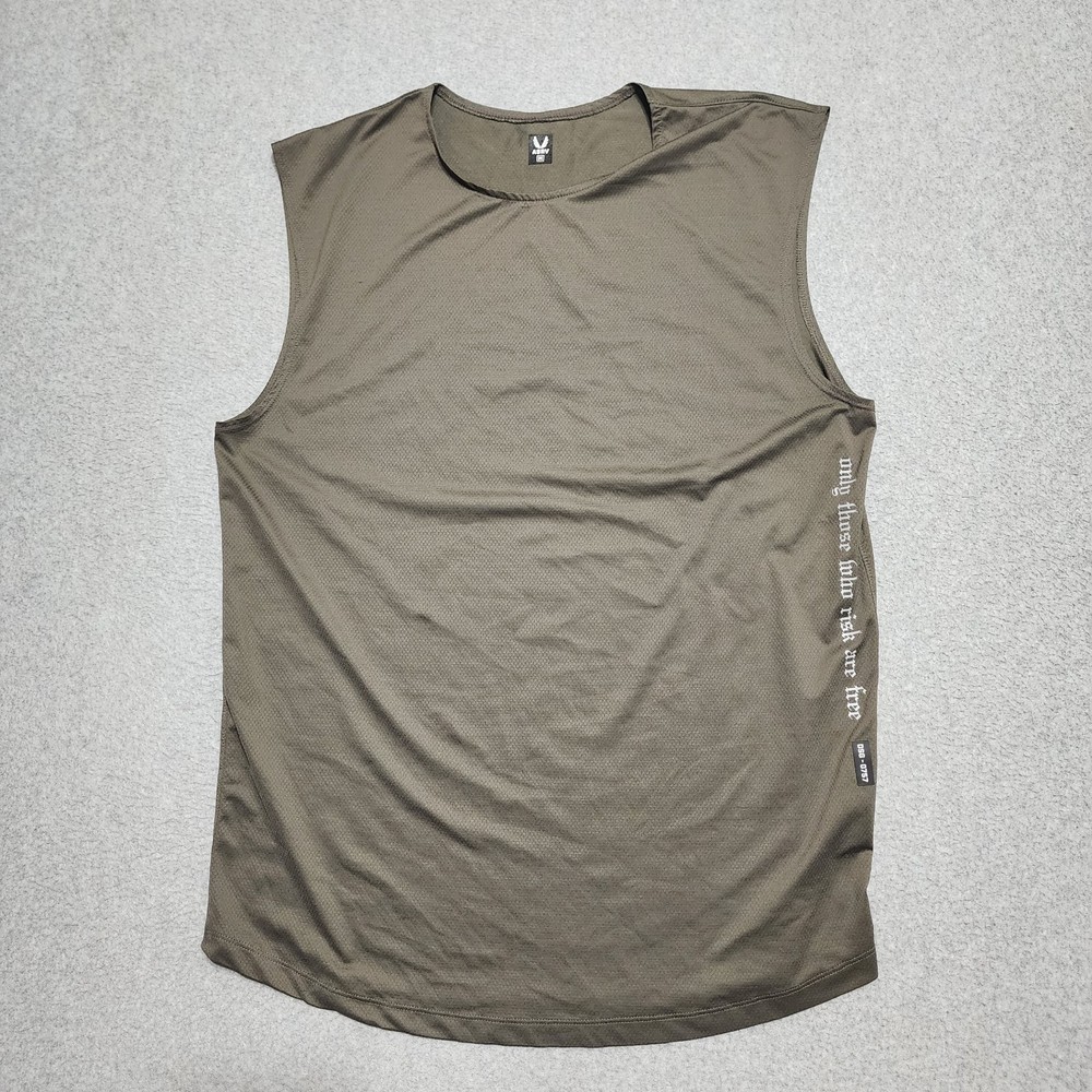 ASRV Men's Medium Performance Gym Olive Stretch Sleeveless Tank Shirt DSG-0757