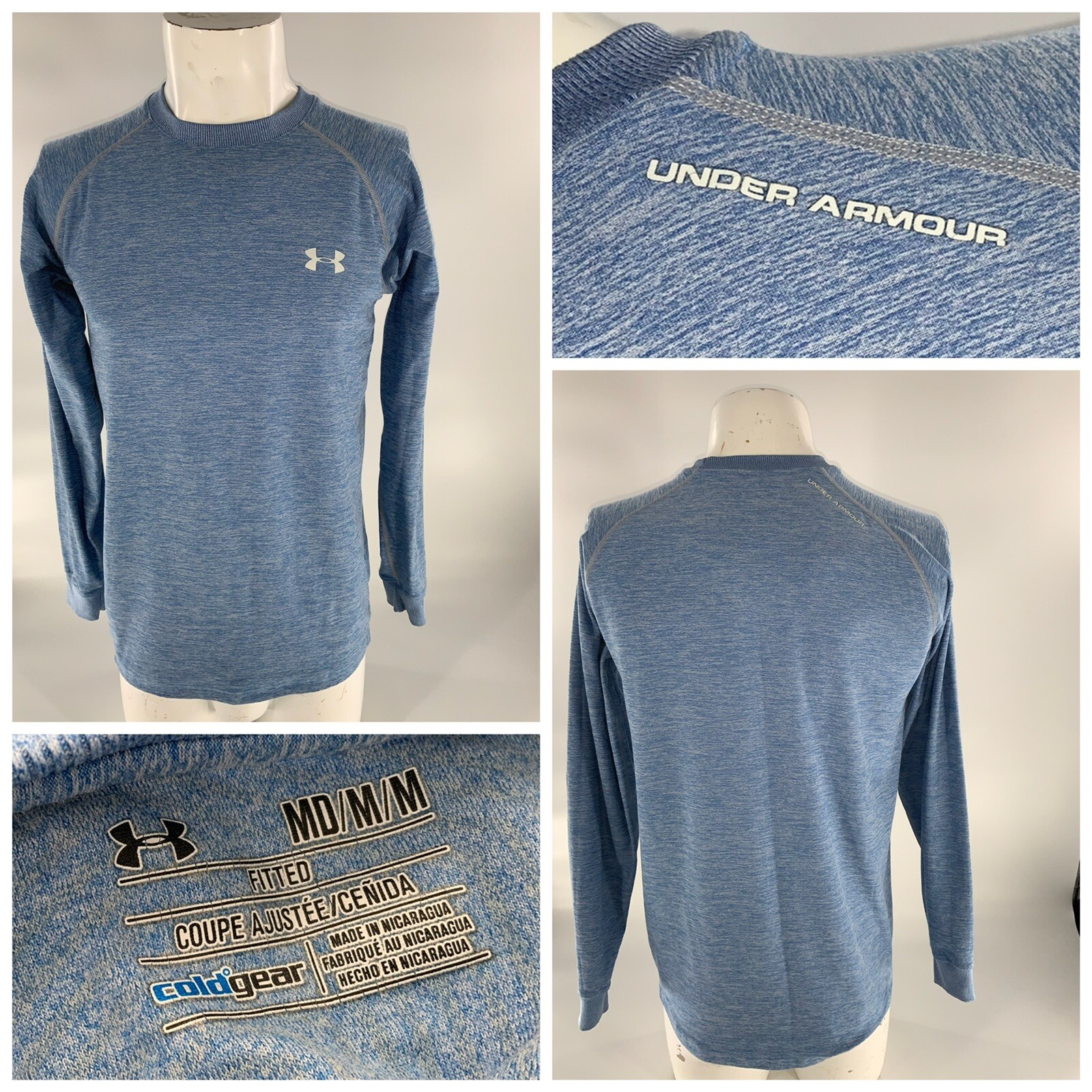 Under Armour Fitted Pullover Sweatshirt M Men Light Blue Poly Crew YGI D2-403 gallery