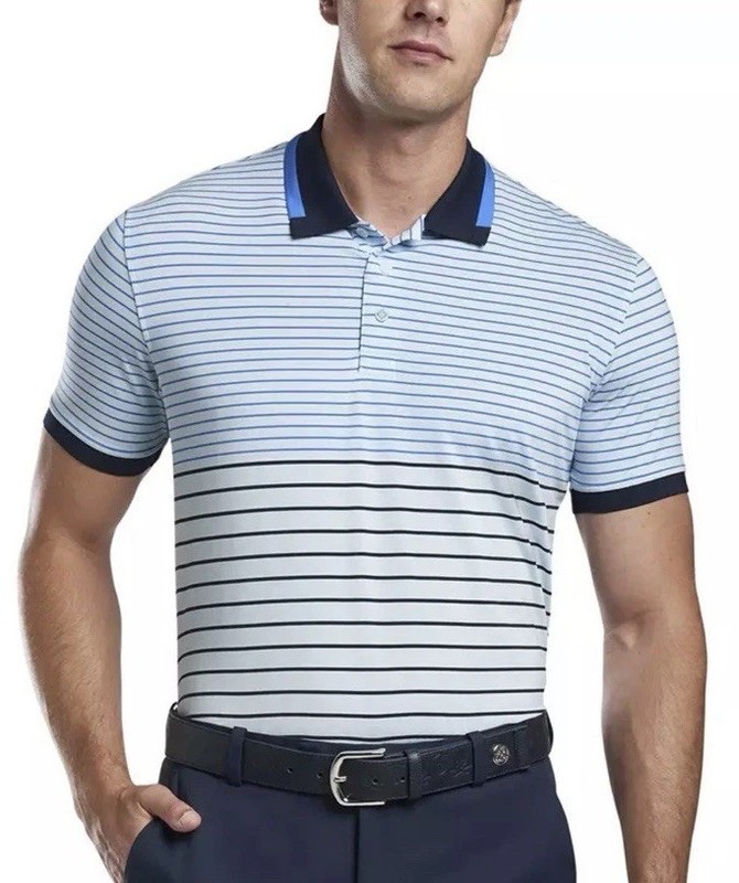 G/FORE Mens Golf Performance Two-Tone Blue Striped Polo Stretch S/Sleeve Size M gallery