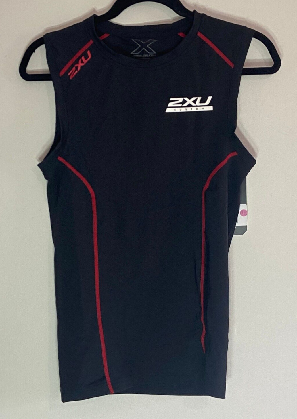New 2XU Men’s Compression Sleeveless Top Medium Black/Red Custom Design gallery