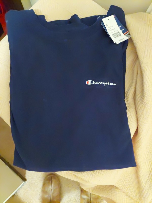 REMARKABLE LS PULL OVER SHIRT BY CHAMPION NAVY BLUE W INSIGNIA S 36 IN. L 37 IN. gallery