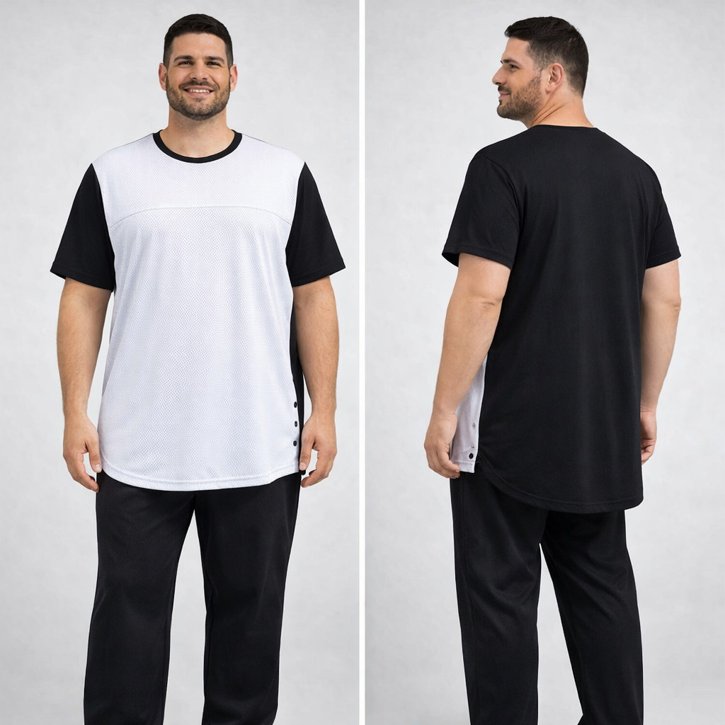 CSG Men 2XL Black White Mesh Longline Tee Snap Side Streetwear Shirt gallery