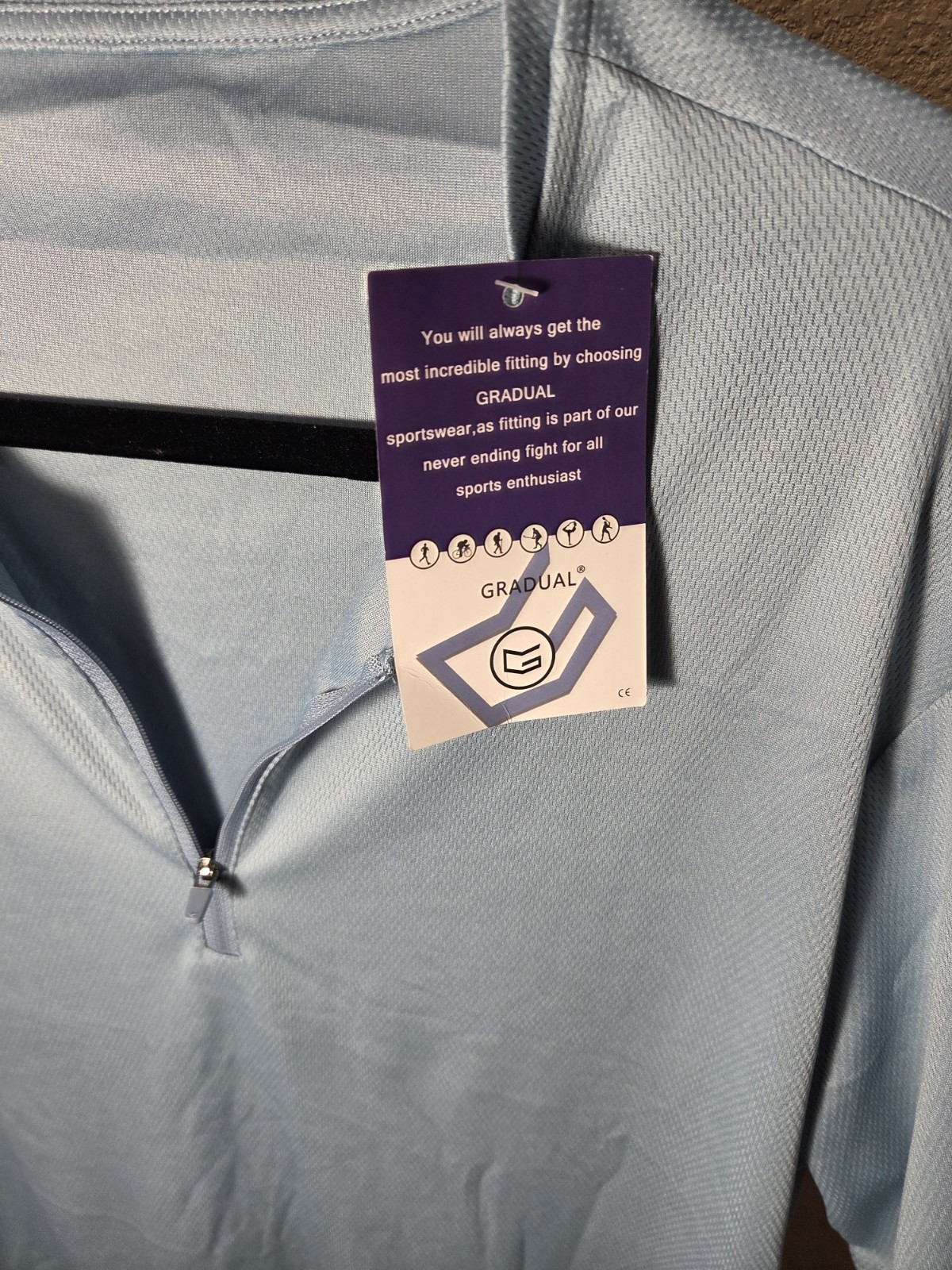 Gradual Men's Athletic Light Blue 1/4 Zip Mesh Polyester T-Shirt XL Short Sleeve gallery