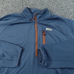 Orvis Pullover Mens XL Blue 1/4 Zip Waffle Knit Grid Fleece Hiking Outdoor Trail