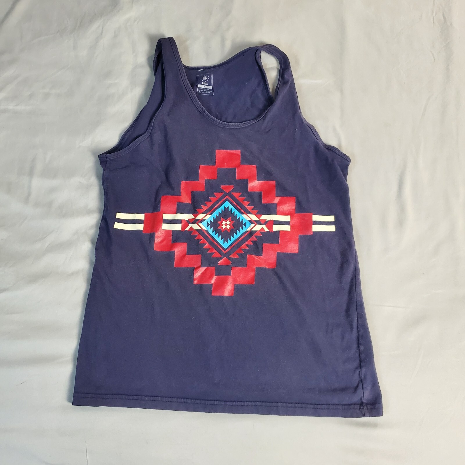 Bodega Tank Top Mens Blue Small Red Western Aztec Print Design BDGA gallery