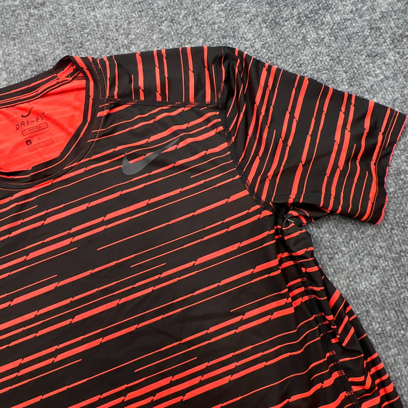 NIKE Athletic Shirt Mens L Fitted Red Black Stretch Dri Fit Gym Workout Running gallery