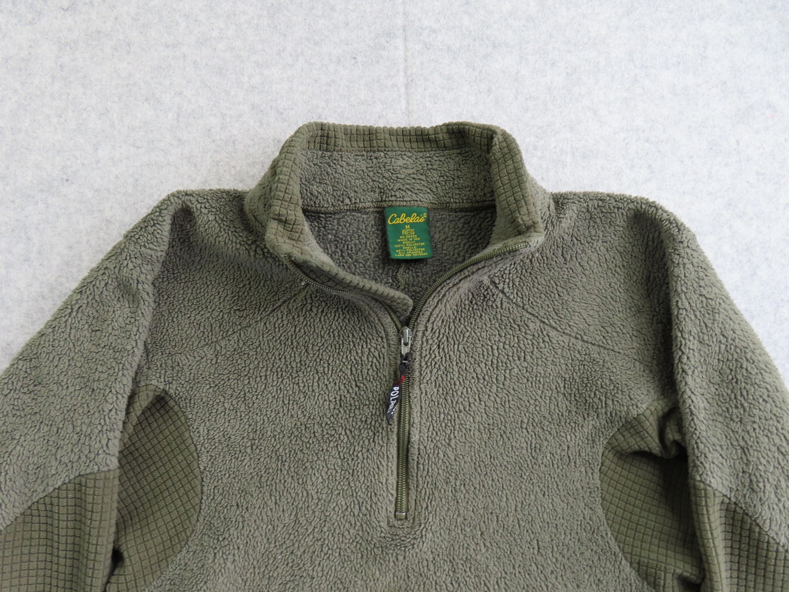 Cabela's Pullover Mens Medium Green Polartec Fleece 1/4 Zip Made USA Hunting gallery
