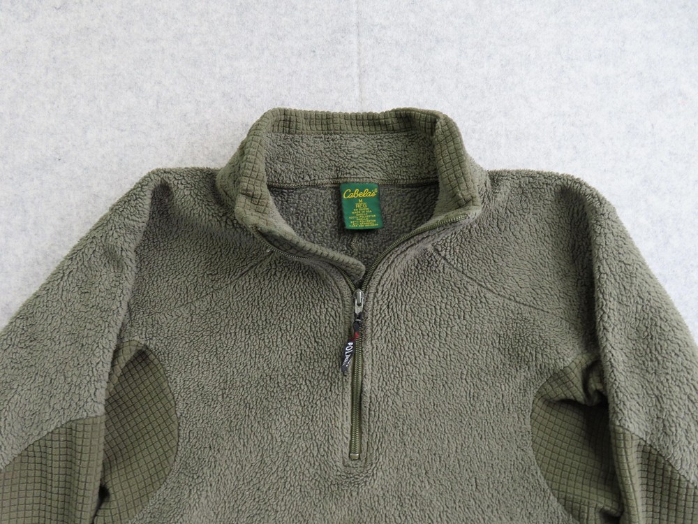 Cabela's Pullover Mens Medium Green Polartec Fleece 1/4 Zip Made USA Hunting