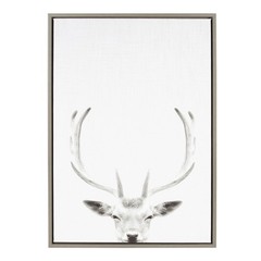 Kate & Laurel Sylvie Deer with Antlers B&W Portrait Framed Canvas Art 33×23″