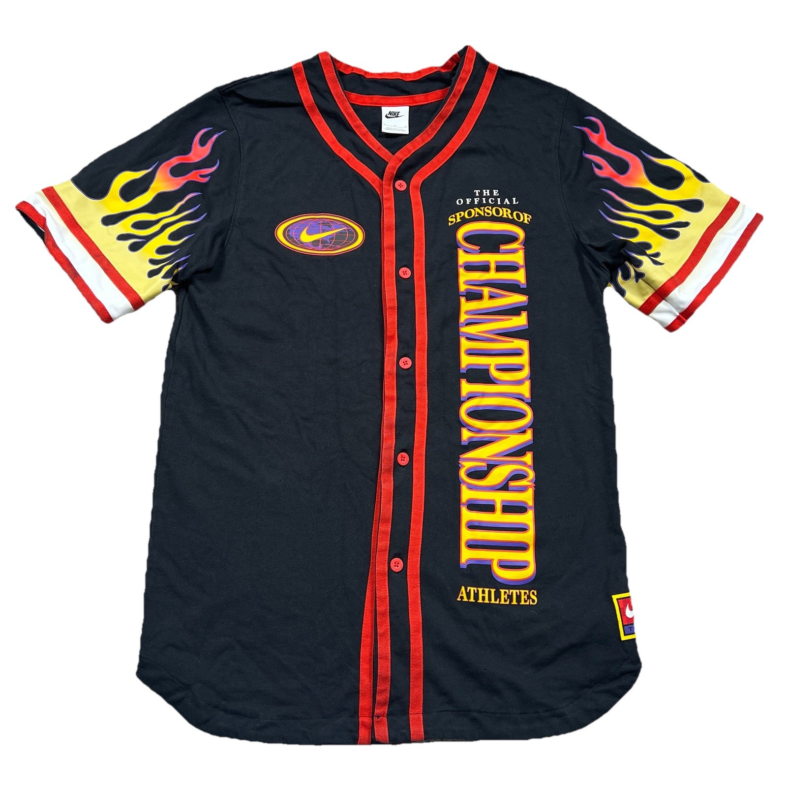 Nike Americana Top Flames Button Baseball Jersey Shirt Black Orange DV9642 Large gallery