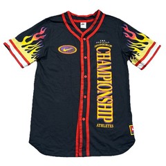 Nike Americana Top Flames Button Baseball Jersey Shirt Black Orange DV9642 Large
