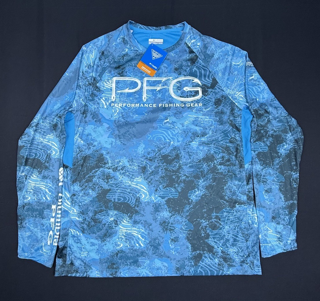 Columbia PFG Super Terminal Tackle Vent Long Sleeve Shirt Blue Camo XL NWT gallery