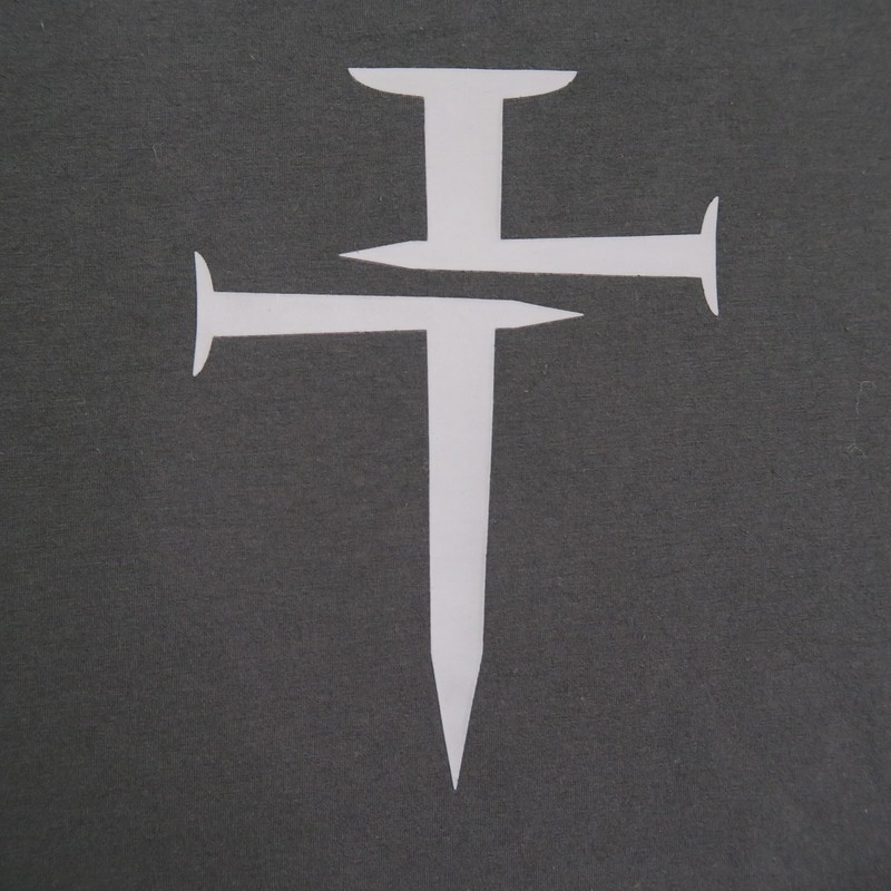 Three Nails Shirt Mens Medium Black Long Sleeve Christian Cross Logo Tee Stretch gallery