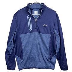 Callaway Golf 1/4 Zip Pullover Navy Blue 2-tone Pockets Mens Medium Fleece Lined