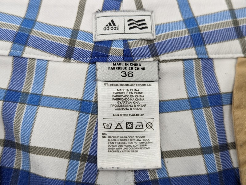 Adidas Men's Performance Stretch Casual Golf Shorts Blue White Plaid Size 36 gallery