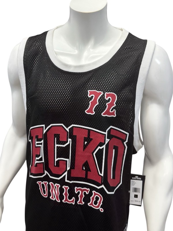 NWT Ecko Unltd Authentic 72 Black Red White Sleeveless Rhino Basketball Jersey L gallery
