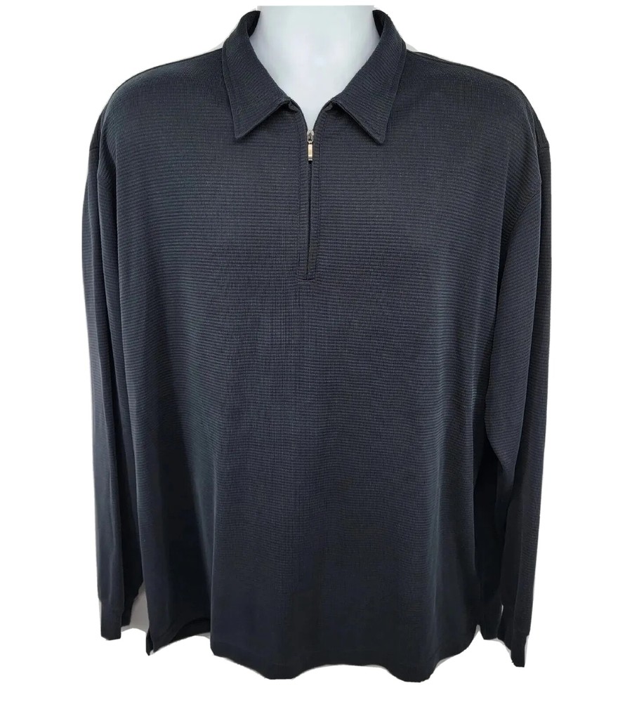 Mark Shale 1/4 Zip Modal Collared Pullover Long Sleeve Shirt Size L Black