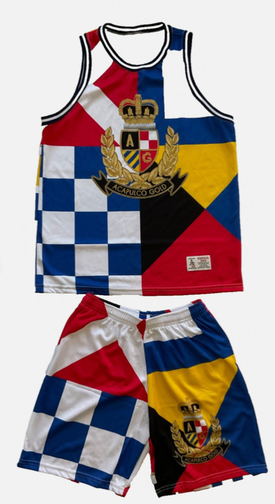 Acapulco Gold Logo Crest Nautical Flags Tank Jersey Shorts Set Men Size LARGE
