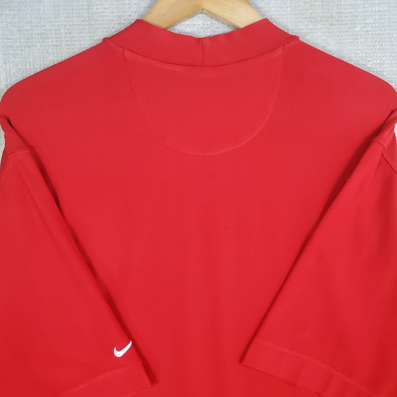 VTG NIKE GOLF Size Large Mens 1/2 Sleeve Tiger Sunday Red Mock Neck Polo Shirt gallery
