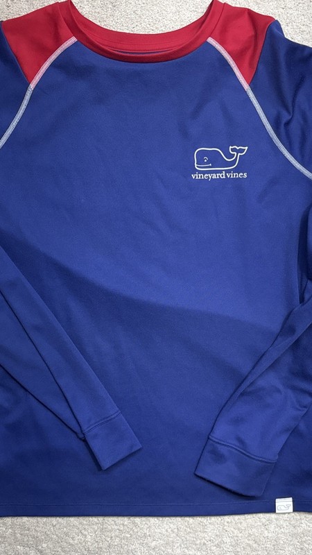 Vineyard Vines Shirt Blue Performance Long Sleeve Big Whale Logo On Back Men Med gallery
