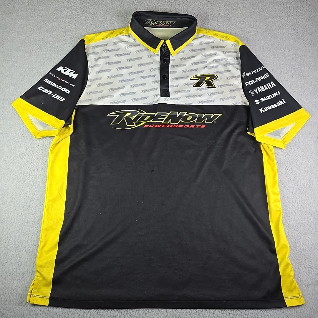 THROTTLE THREADS Ride Now Power Sports Jersey Polo Mens Size XL Black & Yellow gallery