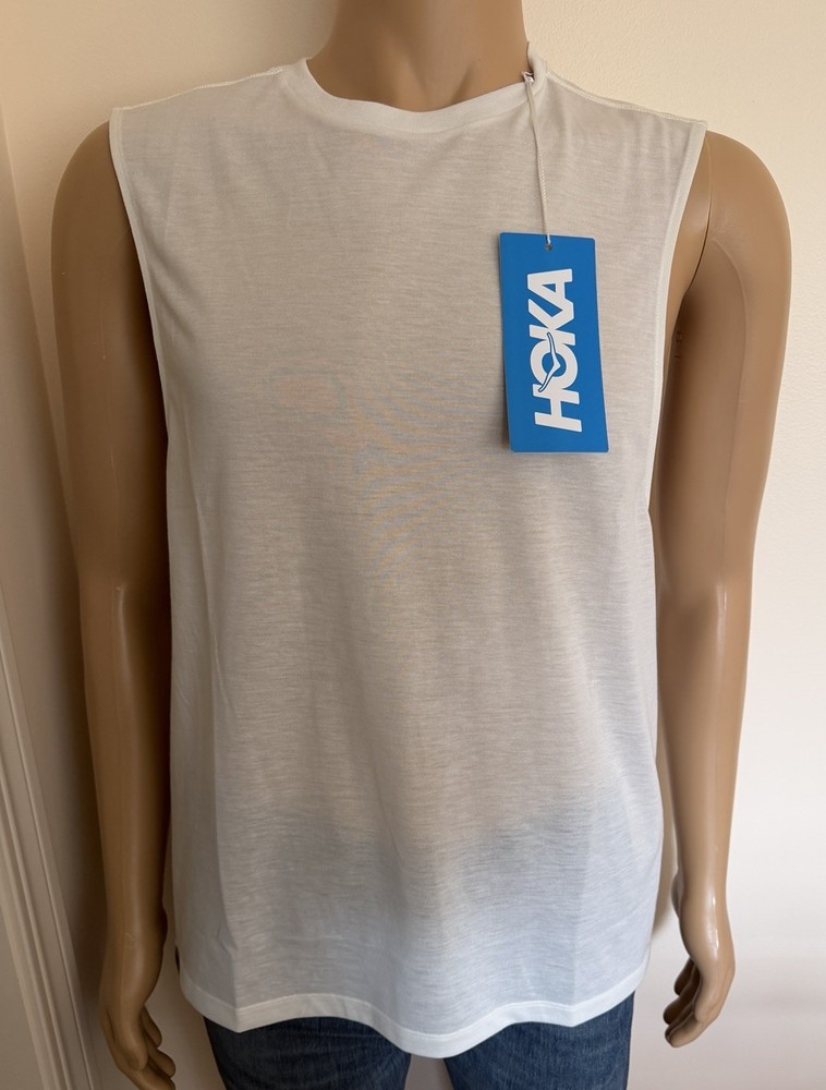 Hoka U GlideTech Sleeveless Tank Men's White DriRelease Lightweight Size M