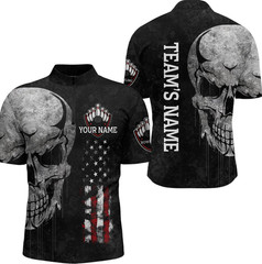 Skull Black Camouflage Bowling Jersey for Men Custom USA Flag Zip Shirt For Team