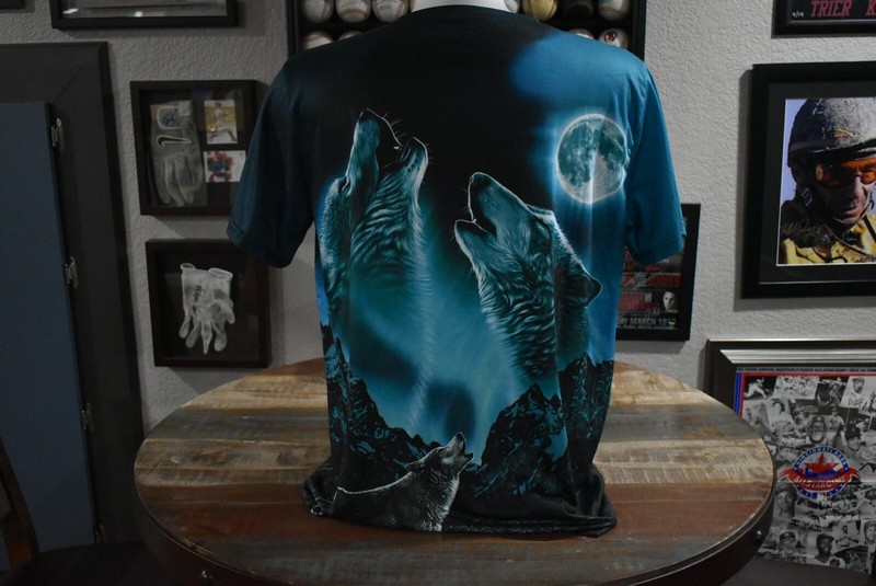Howling Wolf Clothing Polyester t-shirt full wolf howling moon green sz-xl gallery