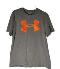 Under Armour Mens Large Gray T-shirt Short Sleeve Orange Logo