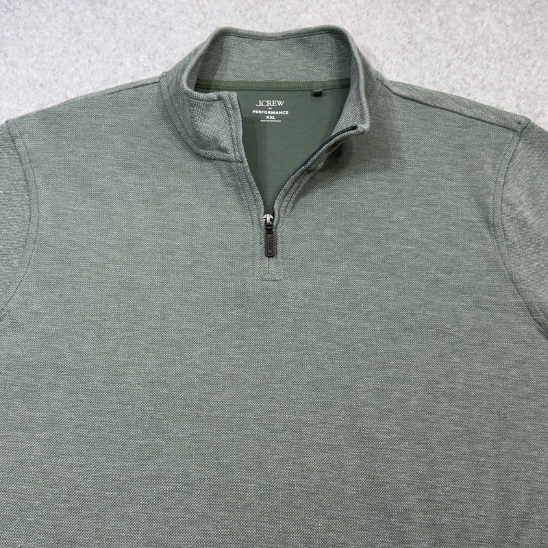J Crew Performance Birds-Eye 1/4 Zip Pullover Men XXL Green Preppy Casual gallery