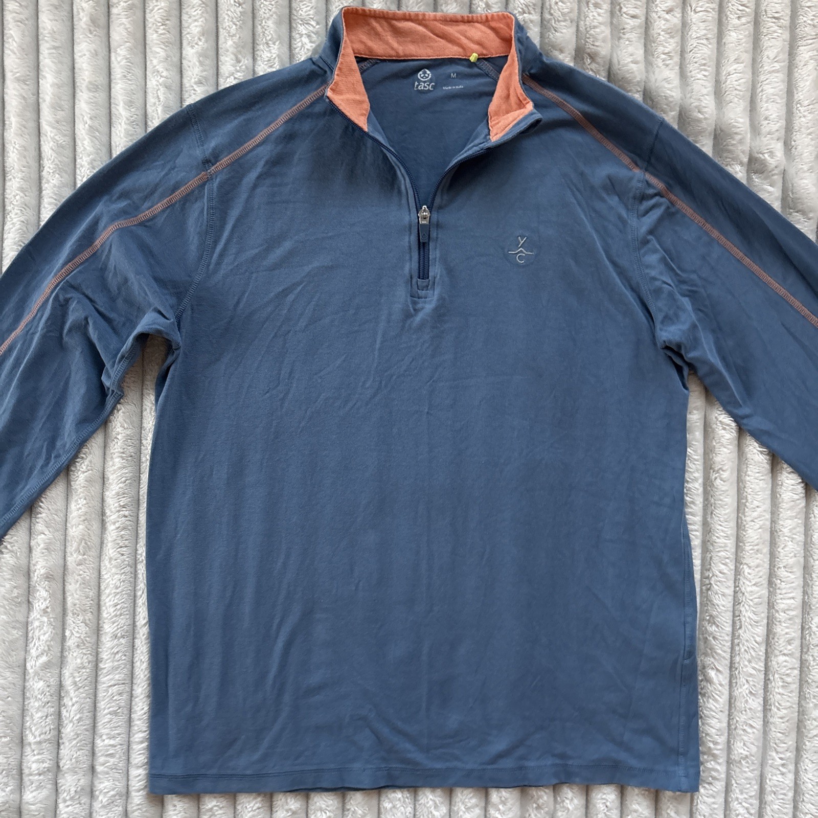 Tasc Performance Men's M Yellowstone Club YC 1/4 Zip Pullover Bamboo Blue Orange gallery