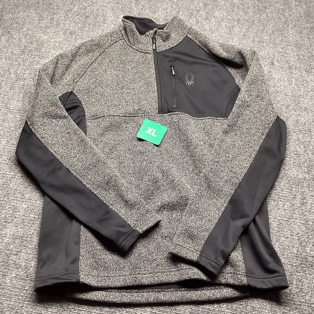 Spyder Mens XL Outbound 1/2 Zip Pullover Midweight Waffle Knit Fleece Gray