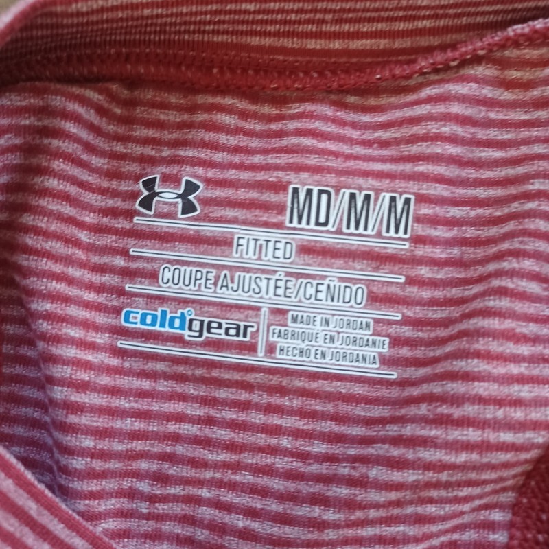 Under Armour Size MEDIUM RED Stripe Fitted Cold Gear Long Sleeve V-Neck gallery