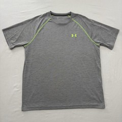 Under Armour HeatGear Men’s Gray Yellow L Loose Fit Short Sleeve T-Shirt Logo