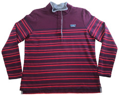 L.L.Bean Mens 1/4 Snap Sz L Striped Soft Cotton Stand Up Collar Long Sleeve